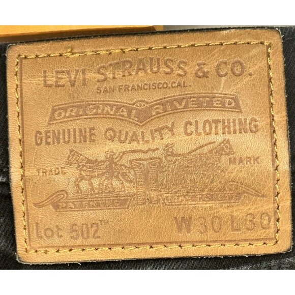 Levi's 502 Mens Jeans Premium Big E Denim Tapered Stretch Black Size 30x30 - Picture 12 of 16